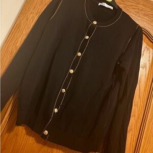 Zara Elegant Black Cardigan with Gold Accents